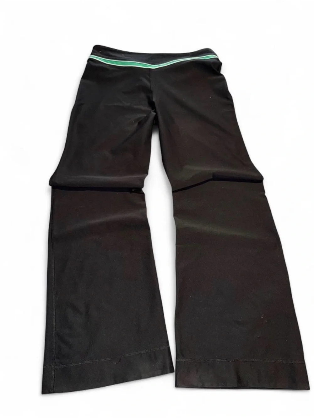 Nike Black Women's Flared Leggings wide leg with Green Waistband Stripe